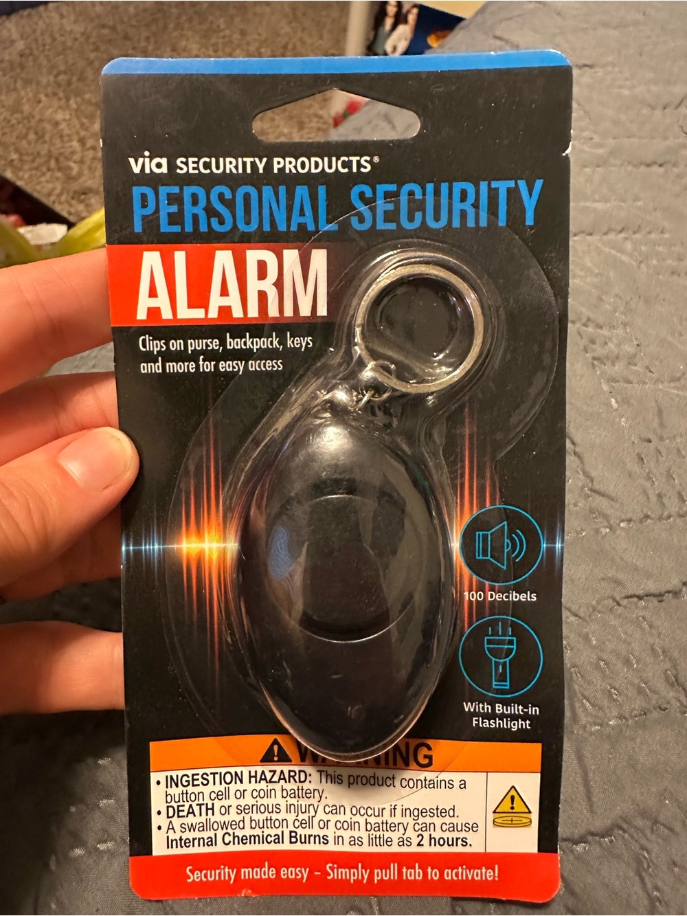 Via Security Products Personal Security Alarm with Flashlight